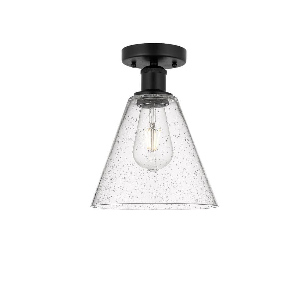 Innovations Berkshire 8 in. 1-Light Matte Black, Seedy Semi-Flush Mount ...