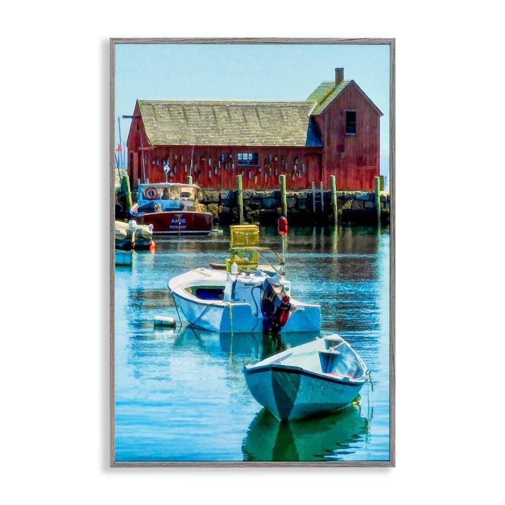 Tranquil Boat Harbor by Graffi*tee Studios Gray Framed Nature Giclee Art Print 18 in. x 12 in. price history on PriceWatchPro