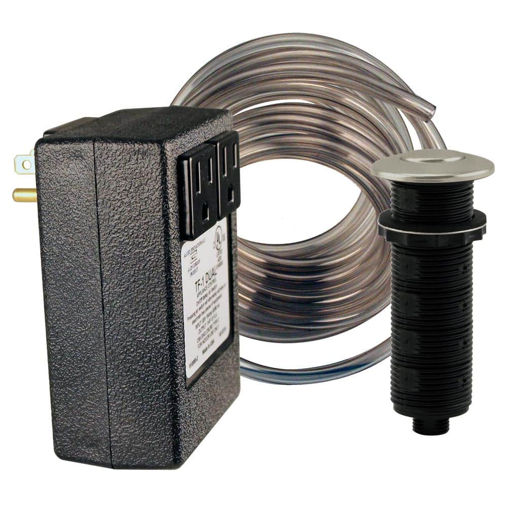Westbrass Sink Top Waste Disposal Air Switch and Dual Outlet Control Box, Flush Button, Satin Nickel