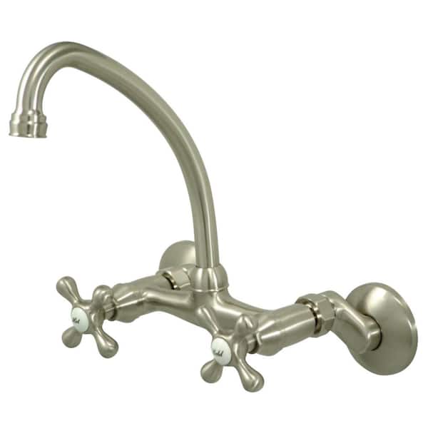 Kingston Brass Traditional 2-Handle Wall-Mount Standard Kitchen Faucet in Brushed Nickel