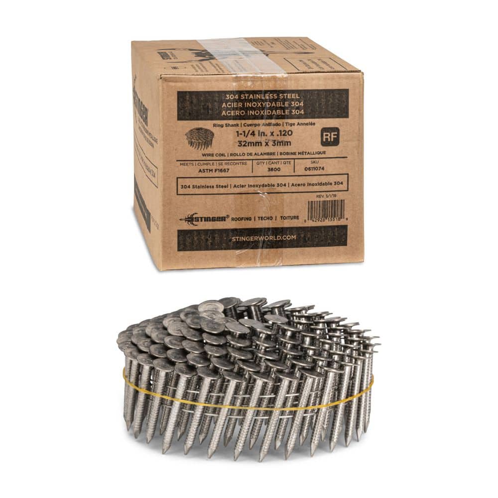 1-1/4 in. x 0.120-Gauge 15° Ring Shank 304 Stainless Steel Wire Coil Collated Roofing Nails (3600-Pack) price history on PriceWatchPro