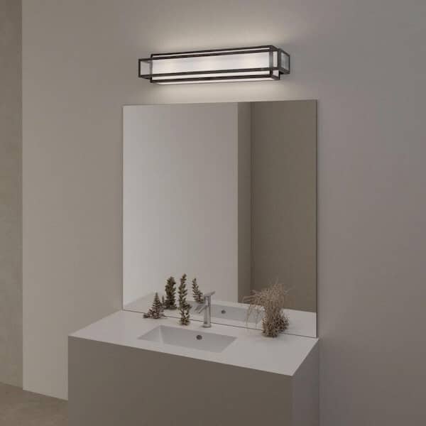 Camden Square 24 In. 3-Light Aged Black Charcoal Bath and Vanity Light Fixture with Seeded Glass Panes