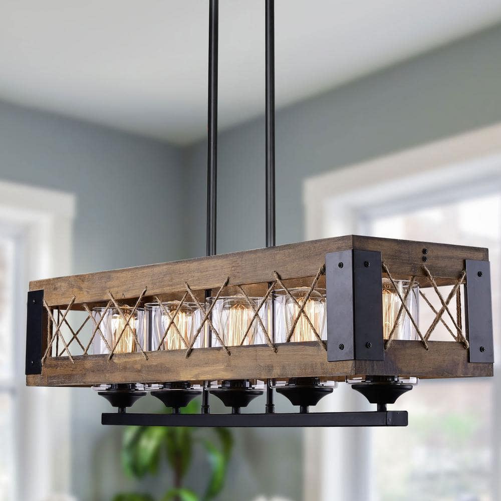 Country new Thorndale black wood chandelier ceiling light 