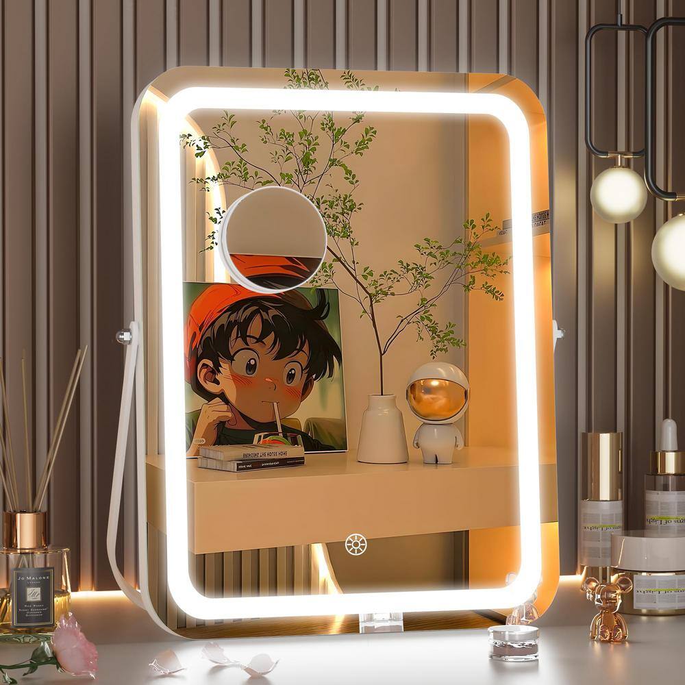 White 11 in. W x 14 in. H LED Makeup Mirror, 3 Modes Light, Smart Touch Con