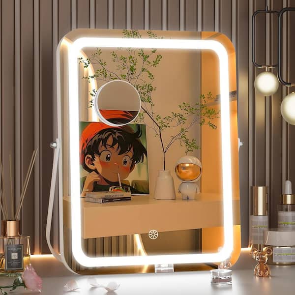 Vosuja 11 in. W x 14 in. H White LED Makeup Mirror, 3 Modes Light, Smart Touch Control Dimmable, Rounded Rectangle Frame