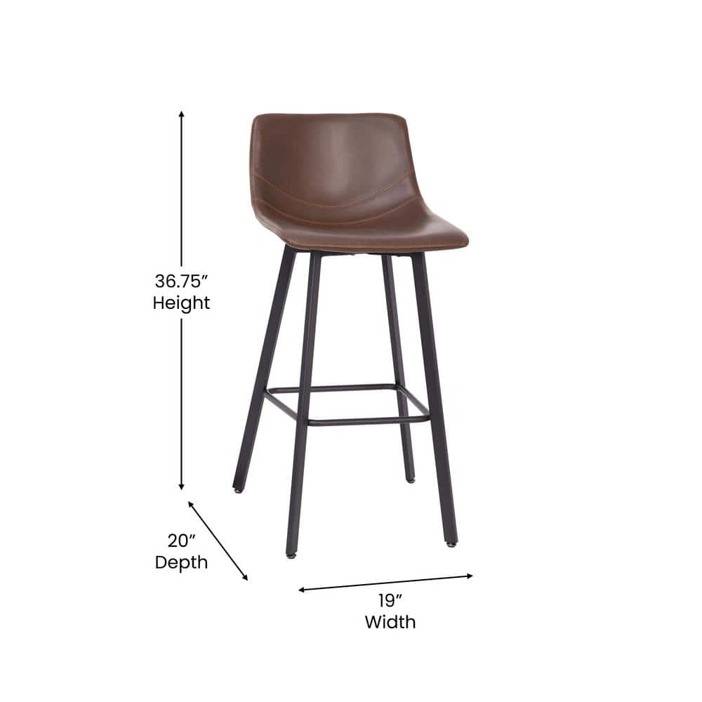 Chocolate Brown Faux Leather Counter Stools with Metal Frame, Set of 2