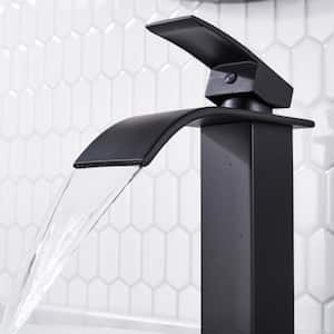Single Handle Single Hole Bathroom Faucet with Drain Assembly in Black