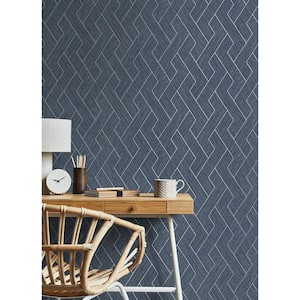 Ember Blue Geometric Basketweave Textured Non-Pasted Non-Woven Wallpaper Sample