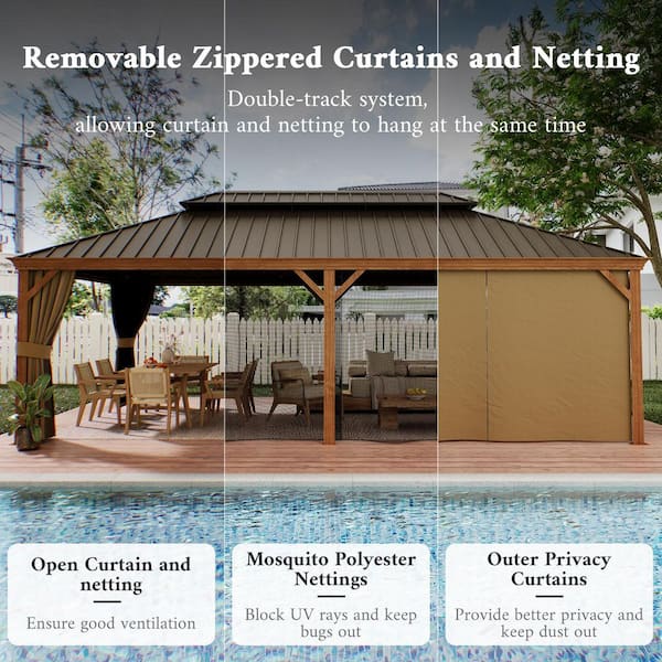 GAZEBEST 12 ft. x 22 ft. Double Galvanized Steel Roof Aluminum