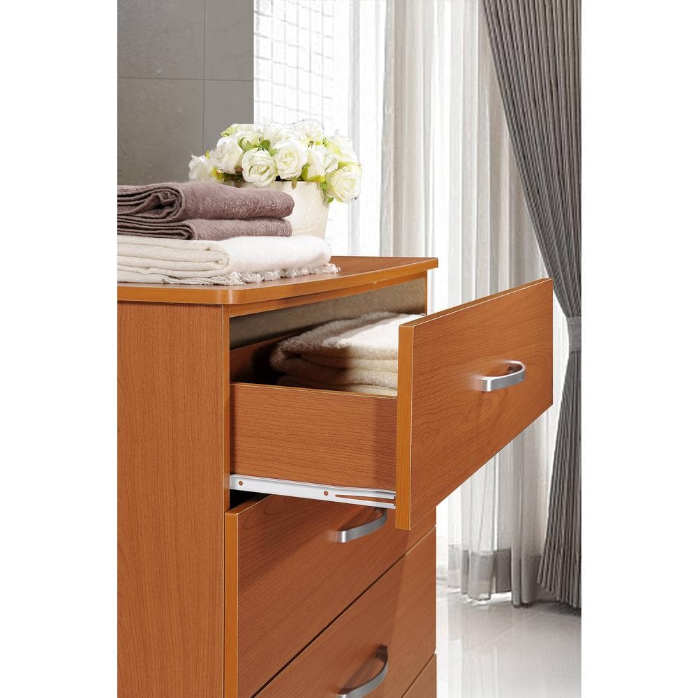 Cherry Finish 5-Drawer Bedroom Chest with Metal Glides and Ample Storage