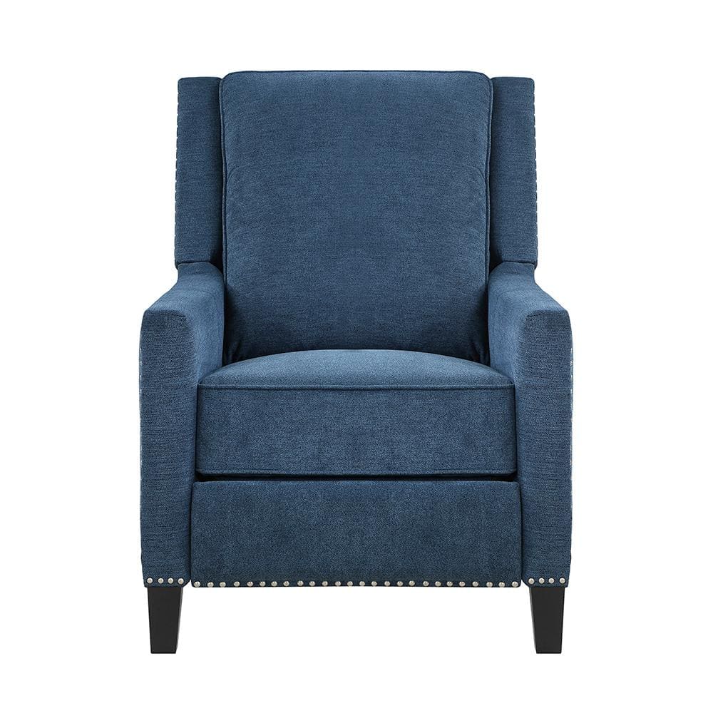 Blue Fabric Upholstered Push Back Recliner with Nailhead Trim