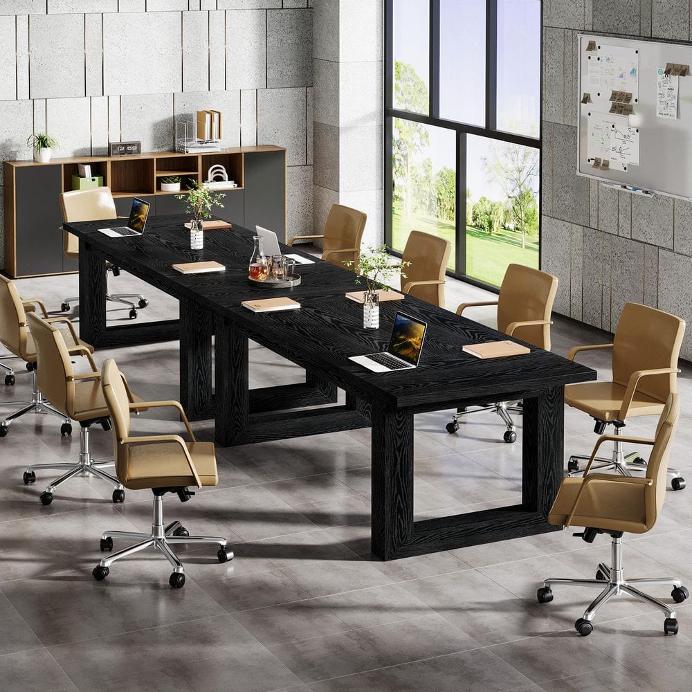 Moronia 63 in. Rectangle Executive Desk Black Wood Computer Desk Home Office Desk, Business Desk for Home Office, 2-pcs