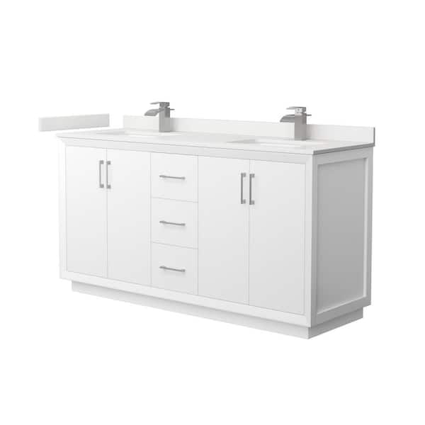 Wyndham Collection Strada 66 in. W x 22 in. D x 35 in. H Double Bath Vanity in White with White Quartz Top