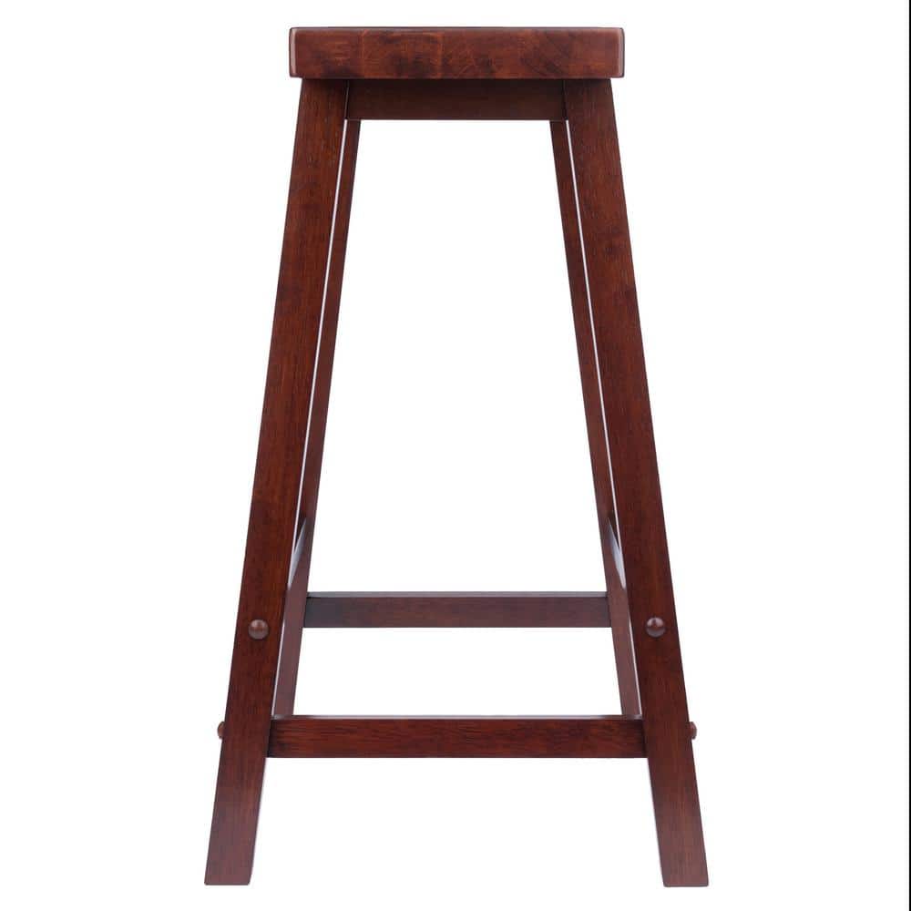 Antique Walnut 24" Backless Saddle Style Wood Stool