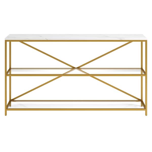 Meyer&Cross Fionn 55 in. Gold Console Table with Faux Marble Top