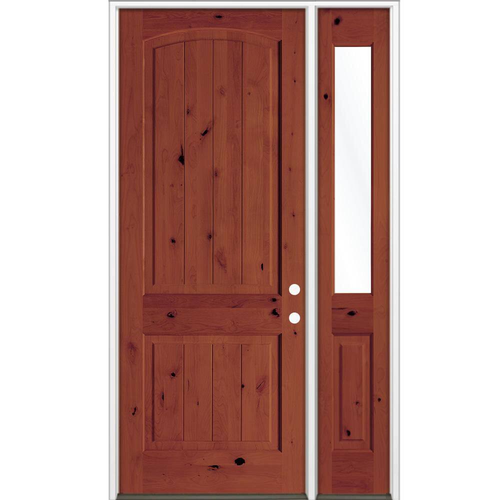 46 in. x 96 in. Knotty Alder Arch Top Left-Hand/Inswing Clear Glass BEHR Amaretto Stain Wood Prehung Front Door w/ RHSL price history on PriceWatchPro