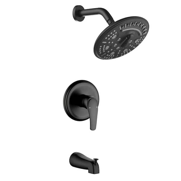 Fapully Single Handle 6-Spray Mode Tub and Shower Faucet 2 GPM 8 in. Shower Head in Matte Black Valve Included