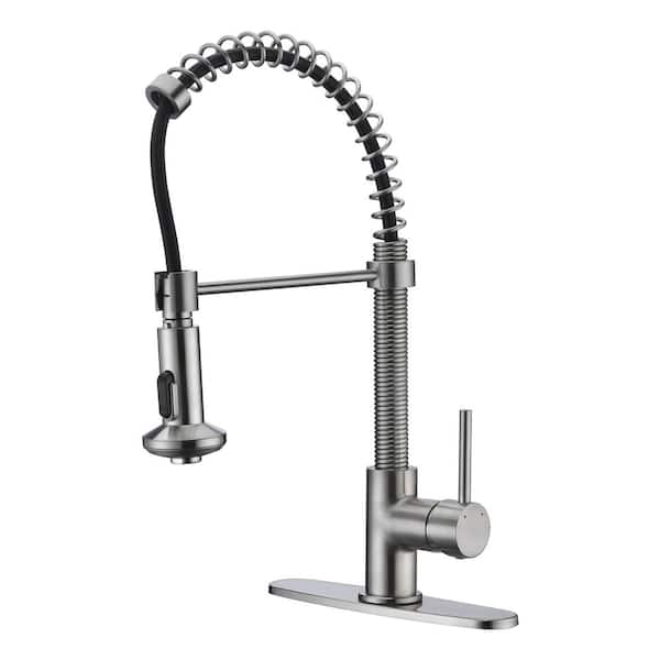 KFHDX Brushed Nickel 16.5 in. H Pull Down Sprayer Kitchen Faucet with 360° Swivel Spout, Lead-Free