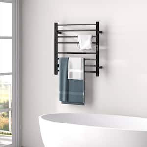 2-in-1 Electric Plug-In 8 Holders Towel Warmer Rack Freestanding Wall Mounted with LED Display Built-In Timer in Black