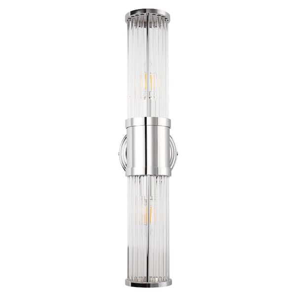 3 in. 2-Light Chrome Vanity Light Fixture for Bathroom with Sparkling Crystal Accents Versatile Bathroom Wall Sconce
