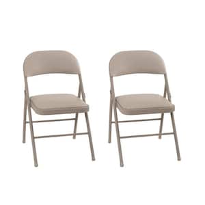 Antique Linen Metal with Vinyl Padded Seat folding Chairs (Set of 2 Chairs)