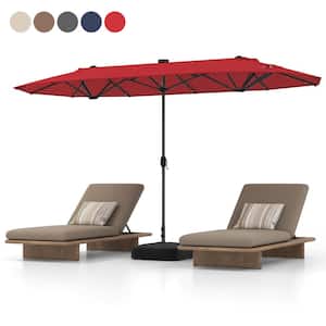 13 ft. Metal Patio Market Umbrella with 36 Solar-Powered LED Lights Cross Base Included in Red