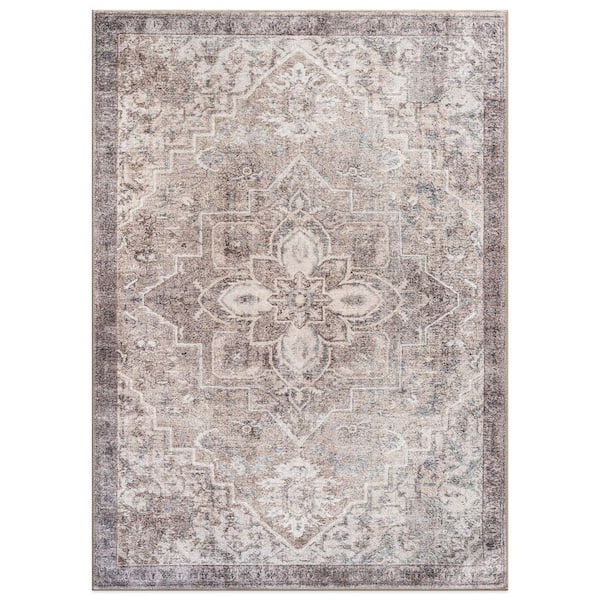 Savina Traditional Machine Washable Area Rug Beige 7 ft. 6 in. x 9 ft. 6 in. Area Rug