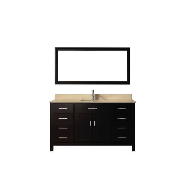 ART BATHE Kalize 60 in. Vanity in Espresso with Solid Surface Marble Vanity Top in Beige and Mirror