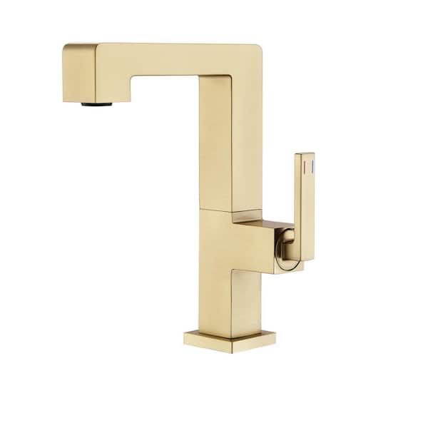 Single Handle Single Hole Bathroom Faucet in Brushed Gold