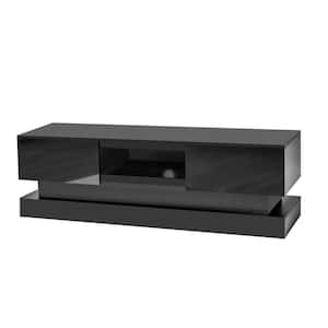 63 in. High Glossy Black Wood TV Stand Fits TVs Upto 32 to 65 in. with LED Lights