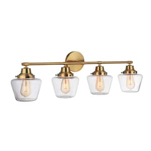 Essex 38 in. 4 Light Satin Brass Finish Vanity Light with Clear Glass