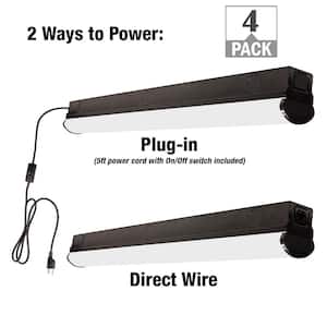 2 ft. 32-Watt Equivalent Linkable Plug-in Hardwire Integrated LED Matte Black Strip Light Fixture 1800 Lumens (4-Pack)
