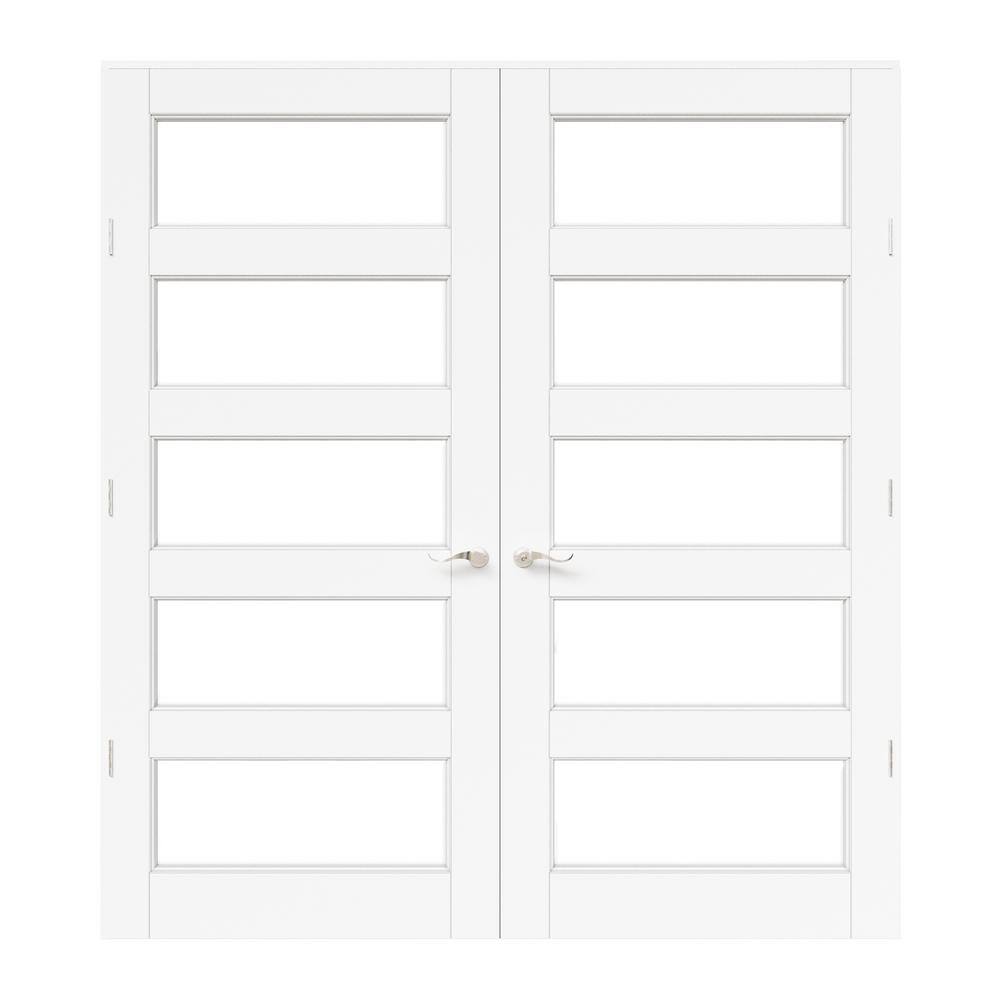 72 in. x 80 in. Universal 5-Lite Clear Glass White Solid Core Wood Double Prehung French Door with Quick Assemble Jamb price history on PriceWatchPro