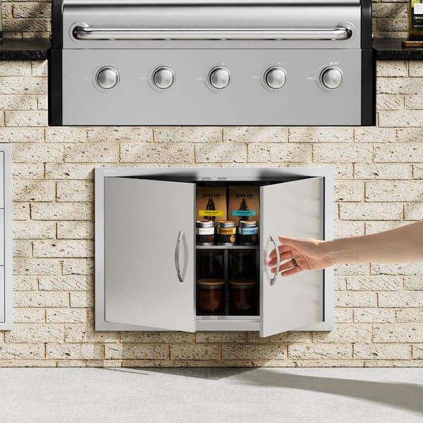 Double Outdoor Kitchen Door 30 in. W x 21 in. H BBQ Access Door Stainless Steel Flush Mount Door
