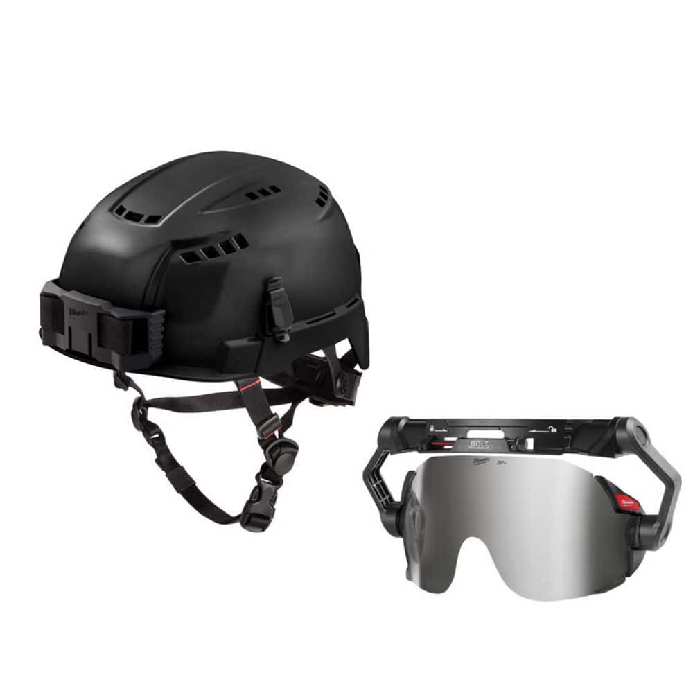 BOLT Black Type 2 Class C Vented Safety Helmet W/ BOLT Mirrored Dual Coat Lens Eye Visor price history on PriceWatchPro