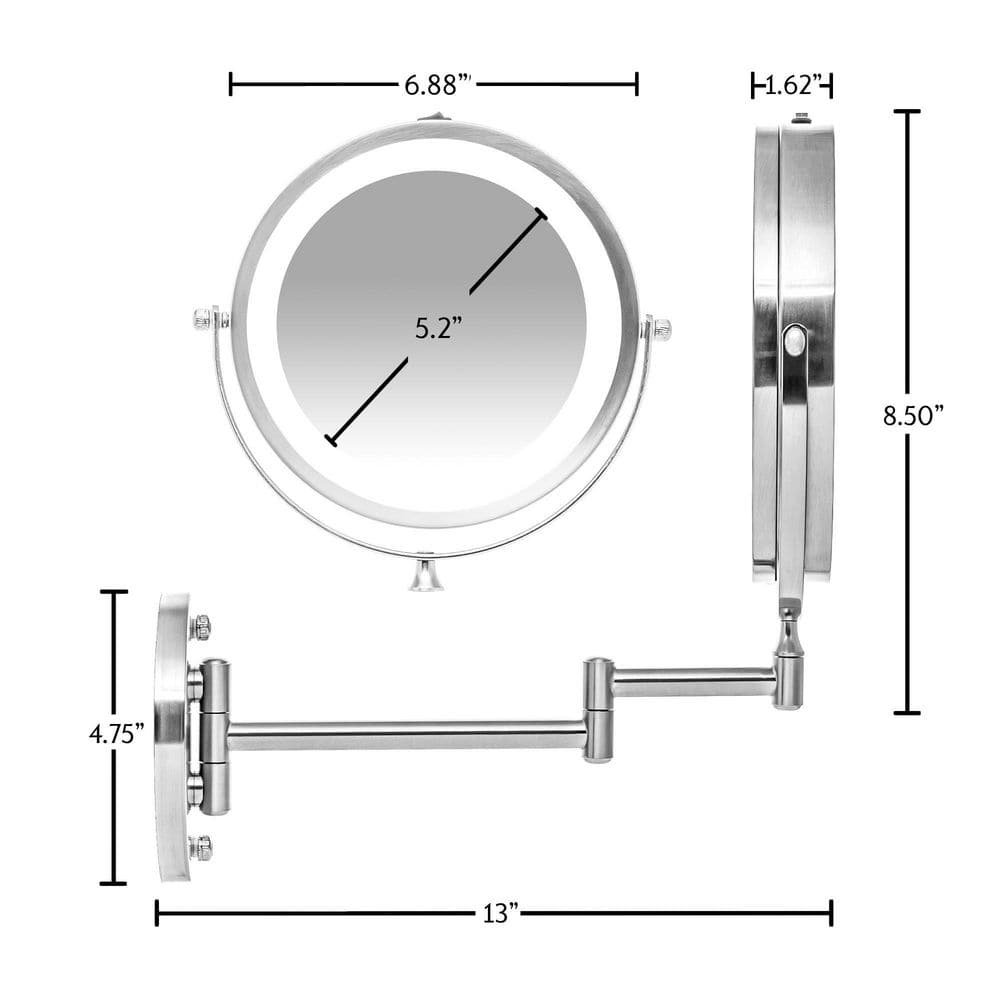 Nickel Brushed 11.6" Wall Mounted LED Magnifying Mirror