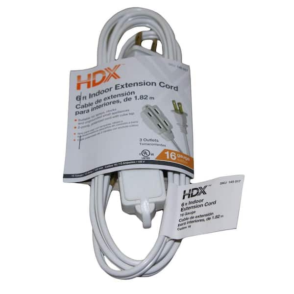HDX 6 ft. 16/2 Indoor Cube Tap Extension Cord, White