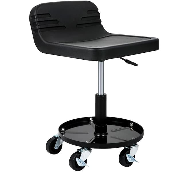 SKYSHALO 300 lbs. Capacity Rolling Garage Stool, Adjustable Height, Mechanic Seat with 360° Swivel Wheels and Tool Tray, Black