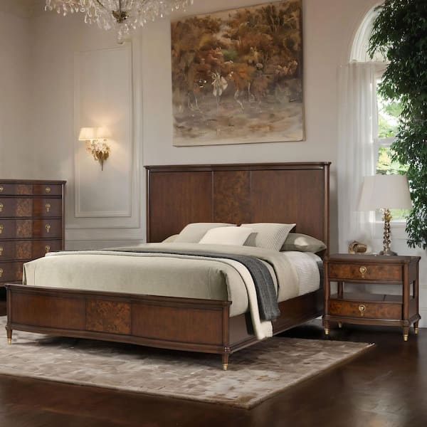 Whitney 2-Piece Traditional Dark Cherry Wood Queen Panel Bedroom Set with Nightstand