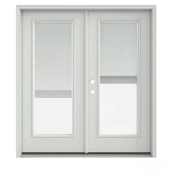 JELD-WEN 72 in. x 80 in. Primed Steel Right-Hand Inswing Full Lite Glass Stationary/Active Patio Door w/Blinds