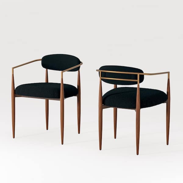 Modern Black Boucle Upholstered Dining Chair (Set of 2), Wood Grain Metal Frame Accent Chair for Kitchen Restaurant