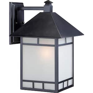1-Light Stone Black Outdoor Hardwired Wall Lantern Sconce with No Bulbs Included