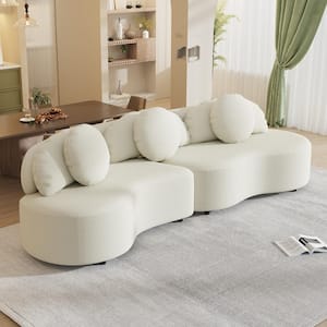 103.9 in. Wide Armless Lamb Velvet Modern Curved Living Room Sofa Upholstered Couch for Home or Office in Beige