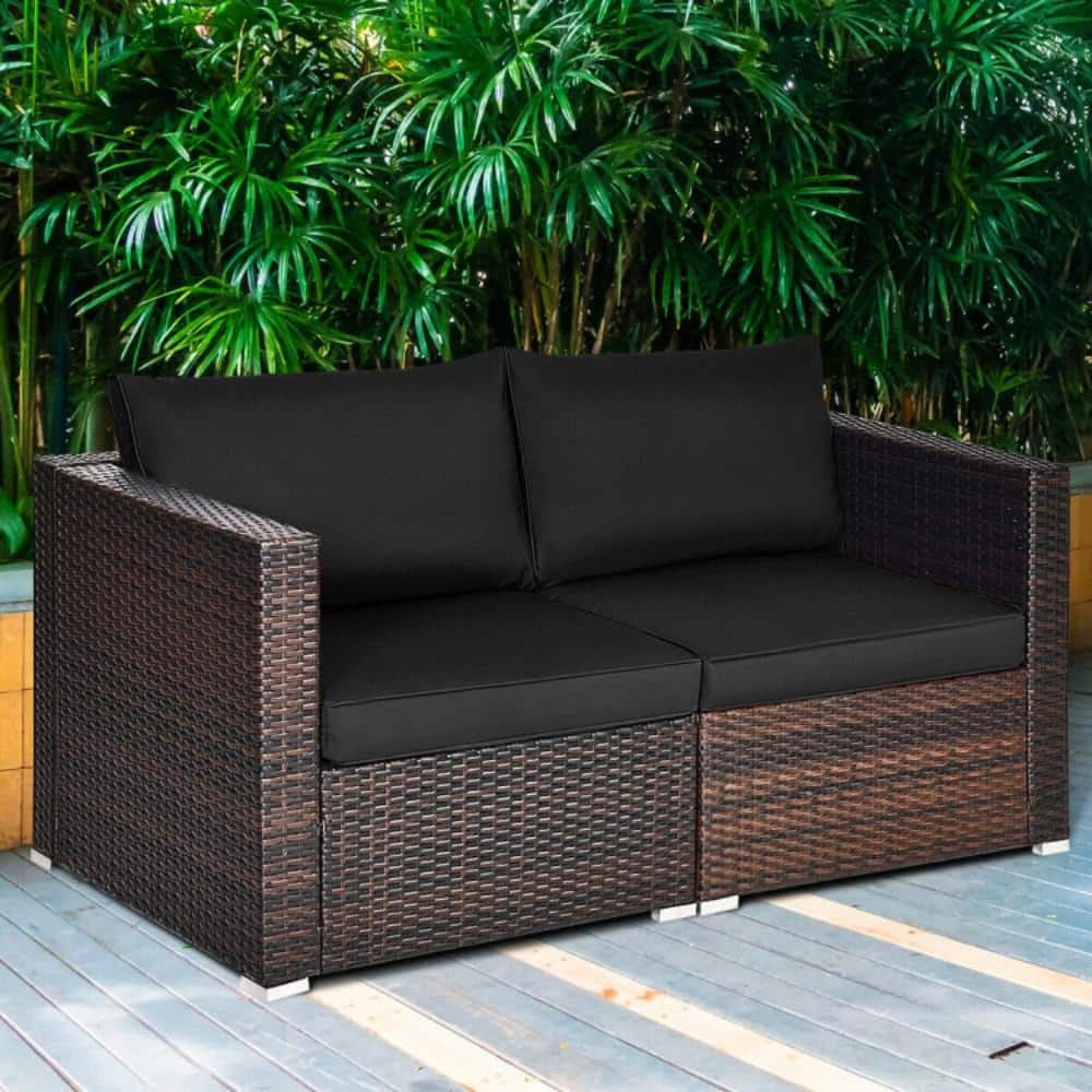 2-Piece Wicker Outdoor Loveseat with Black Cushions price history on PriceWatchPro