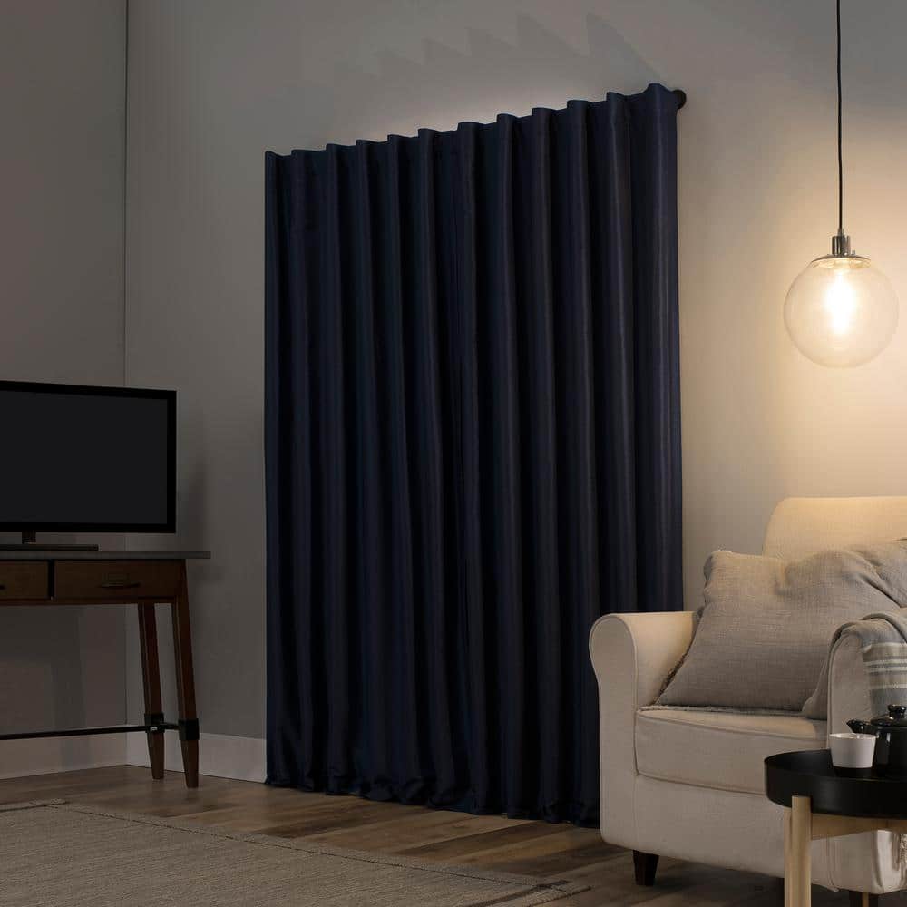 Navy Faux Silk Blackout Back Tab Curtain Panel