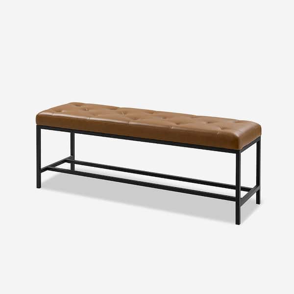 Horaz Camel Faux Leather 50 in. W Upholstered Bench with Button-Tufted