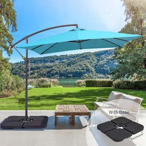 8.2 ft. x 8.2 ft. Square Offset Cantilever Patio Umbrella with a Base in Lake Blue