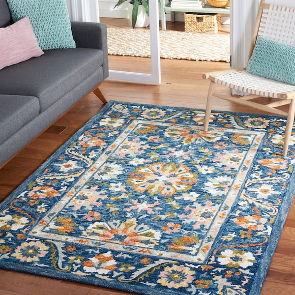 Aspen 4 ft. x 6 ft. Blue/Green Garden Border Area Rug