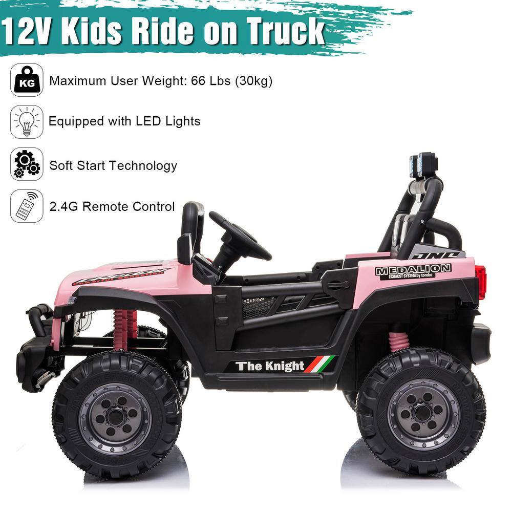 Pink 12V Kids Ride-On Truck with Remote Control and LED Lights