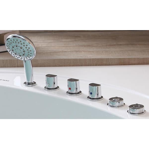 71 Modern Acrylic Corner Bathtub Whirlpool Air Massage 3 Sided Apron Tub in White Chromatherapy LED J020954